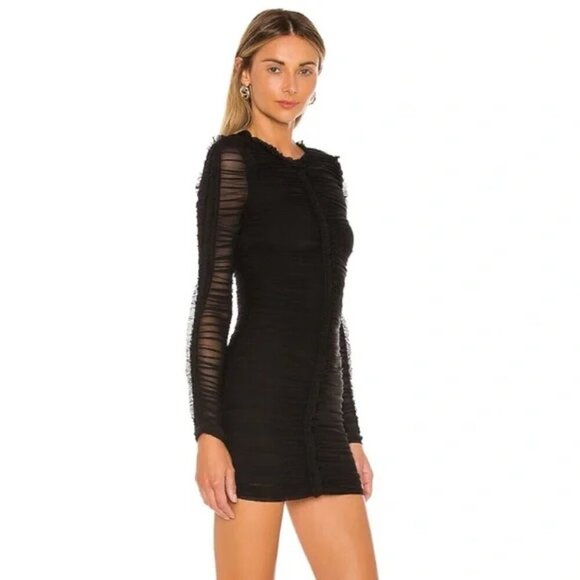 NBD x Revolve Las Olas Black Ruched Mesh Long Sleeve Dress Bodycon - Picture 2 of 7